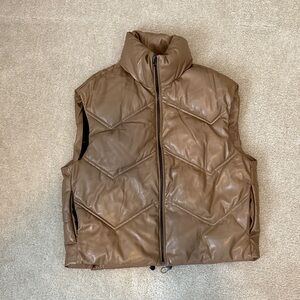 Women’s Faux Leather Brown Puffer Vest
